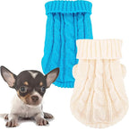 2 Pieces Xxs Dog Sweater Chihuahua Clothes Dog sweaters for Small Dogs Girl Boy Teacup Dog Yorkie Turtleneck Knitted Sweater Pet Clothes Fall Dog Clothes Blue White