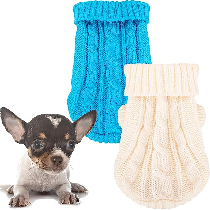 2 Pieces Chihuahua Sweater Dog Clothes for Small Dogs, Dog Sweaters for Small Dogs, Turtleneck Knitted Chihuahua Yorkie Sweater Xs