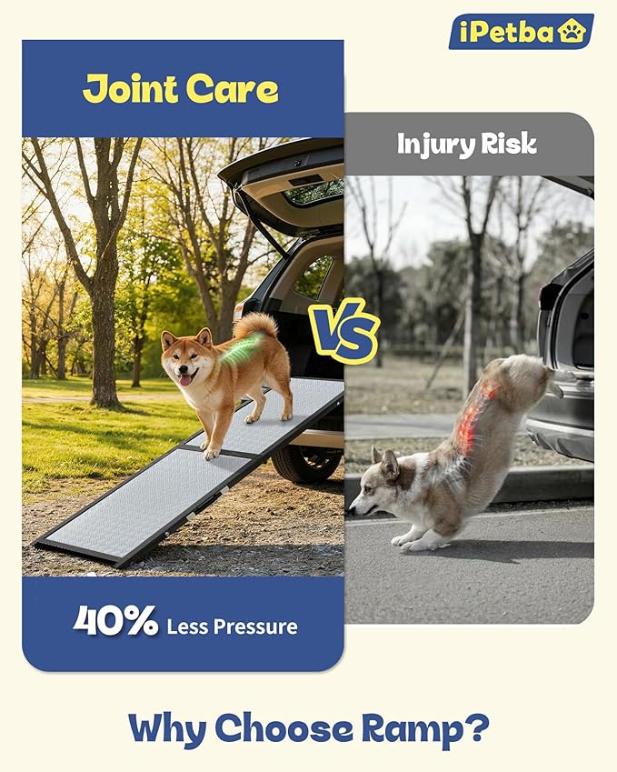 Large Dog Ramp for Car, SUV & Truck – Joint & Spine Relief, Anti-Slip Surface, Heavy-Duty, Stable, Up to 100 lbs