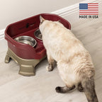 Neater Feeder Deluxe Mess-Proof Elevated Cat Bowls, 2 Height Adjustable (6” & 7.5”) No-Spill Raised Cat Bowl Stand, Whisker Friendly Stainless Steel Dishes for Indoor Cats, Made in USA, Cranberry