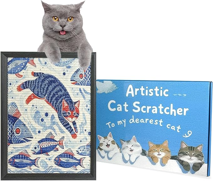 Yoeon Pets Art Cat Scratcher, Wall Mounted Sisal Cat Scratcher for Indoor Cats 17.01x13.1x1.18 Inches, Furniture Protector, Easy Install No Residue, Decorative Cat Wall