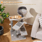 PETSITE 37-inch Small Cat Tree for Elder Cats, Modern Cat Tree Tower with Sisal Scratching Posts, Interactive Hanging Balls, Spring Ball, and Multiple Jumping Platforms with Sisal Scratching Boards