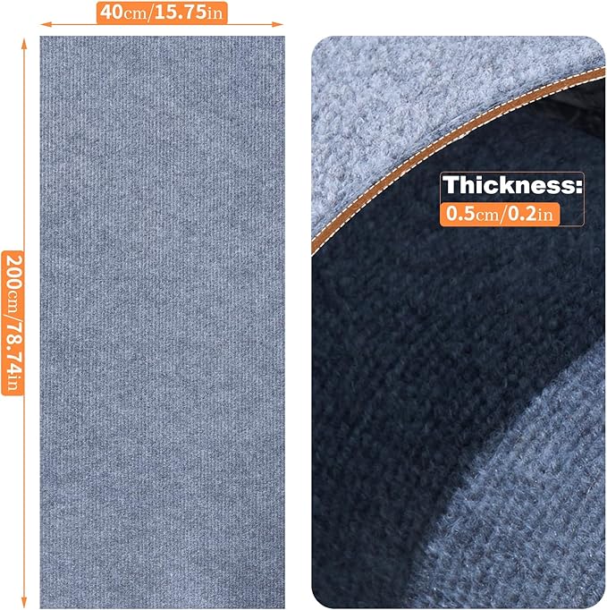 Uranshin Cat Scratch Mat, Trimmable Self-Adhesive Furniture Protector, Scratching Post Carpet 78.7"x15.8" Couch Protector From Claws (Light Grey)