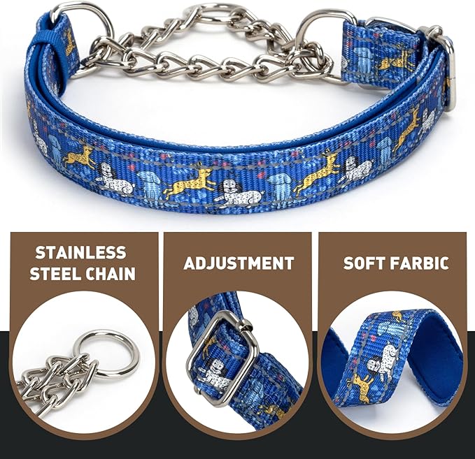 Reflective Martingale Dog Collar - Cartoon Pattern Adjustable No-Pull Training Collar with Safe Choke Chain Design for Medium, Large & XL Dogs(Cartoon M)