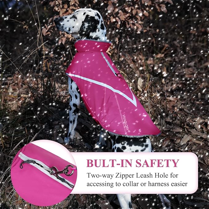 VIVAGLORY Snowrap Dog Coat, Jacket with Harness Hole, Dog Coat for Winter & Cold Weather, Fluffy Warm Fleece Lined Reflective Water Resistant for Puppy, XS, Fuchsia