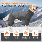 BRKURLEG Full Body Dog Winter Coat Warm Fleece Pullover Pajamas, Four Legs Covered Windproof Dog Jacket for Small to Large Dogs, Turtleneck Dogs Snowsuit, Pet Cold Weather Clothes, Grey XXXL