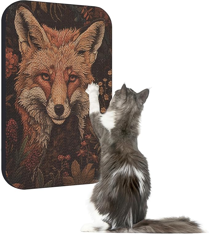 Art Cat Scratcher, Wall-Mountable Cat Scratching Board, Cat Wall Scratcher 16.7x11x1 Inch Cat Scratch Pad and Cat Scratchers for Indoor Cats Toy Furniture Protector(Fox)
