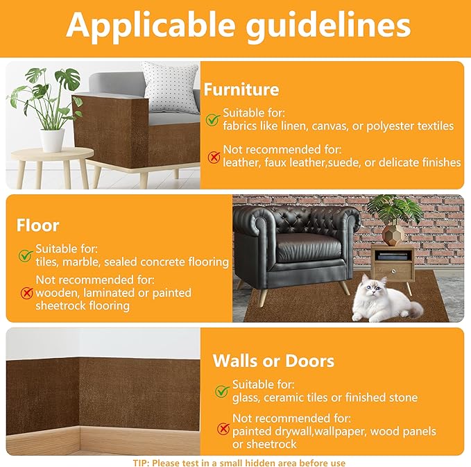 Cat Scratch Pad for Wall,Cuttable and Adhesive Cat Scratching Mat,Fun Interactive Scratcher,Cat Scratch Furniture Protector (Brown,39.3×15.8inch)