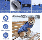 Malier Dog Coat, Reflective Dog Jacket Waterproof Windproof Puppy Cold Weather Coats with Harness Built in, Winter Extra Warm Pet Coat Fleece Vest for Small Large Pets and Puppy (Blue, Large)