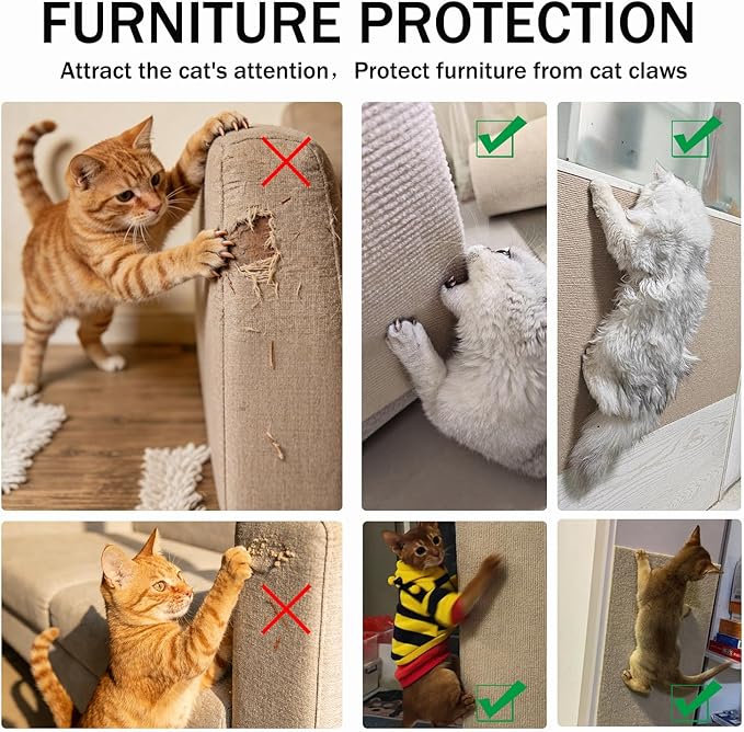 78.8"x15.8" Khaki Cat Scratch Furniture Protector,DIY Cat Scratching Pad Protection for Couch Bed,Cat Carpet and Cat Scratching Post Trimmable Self-Adhesive Cat Scratching Mat(Black)