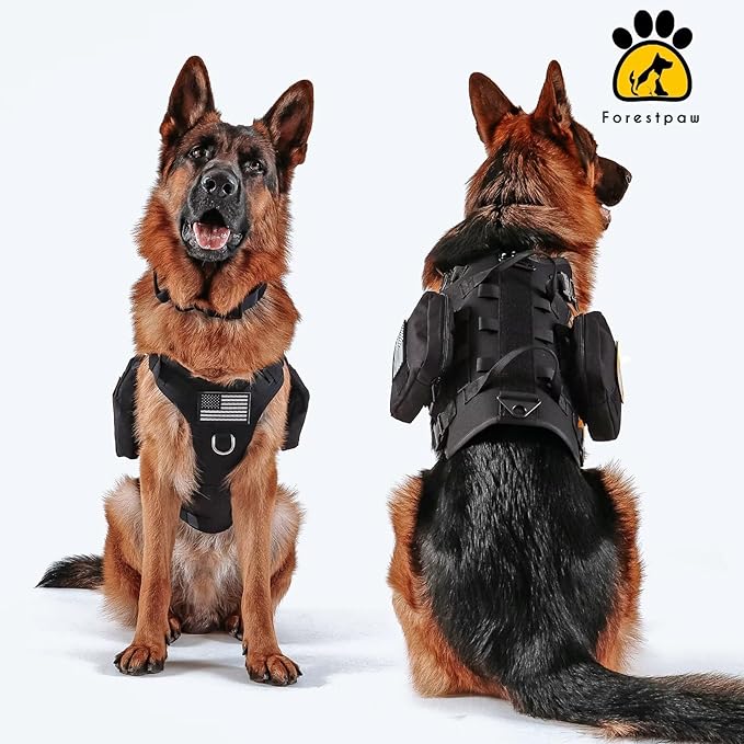 Forestpaw Dog Harness Medium Sized,Tactical Dog Harness with Handle,No Pull Military Style Service Dog Vest with Pockets Adjustable for Medium Dogs,Black,Chest 15.5-25.5"