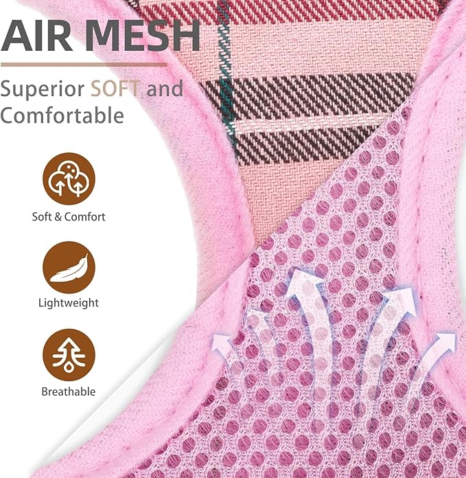 PUPTECK Soft Mesh Dog Harness and Leash Set Pet Puppy Cat Comfort Padded Vest No Pull Harnesses, Light Pink, M