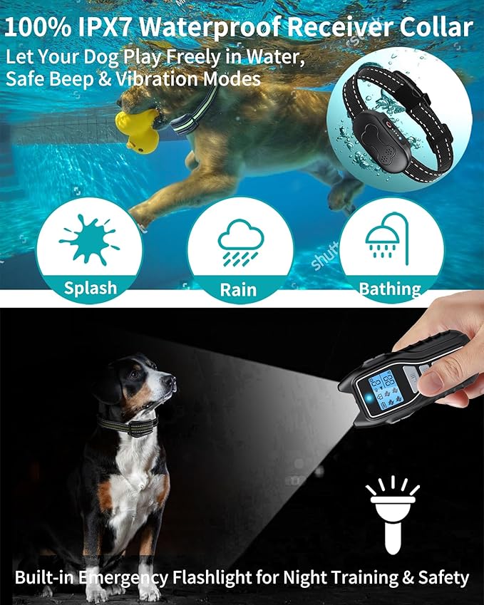 Dog Training Collar with Remote, Waterproof IPX7 E Collar for Dogs, Beep and Vibration Modes, Safe and Humane Training, 2000FT Range, Rechargeable, Fits Small Medium Large Dogs 15–120 lbs (Black)