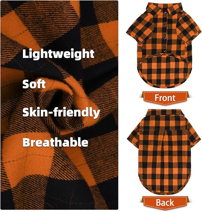PUPTECK Plaid Fall Dog Shirt, Cute Puppy Cat Polo T-Shirt, Soft Pet Clothes Boy for Small Medium Dogs, M