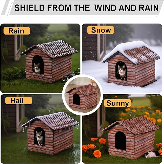 Outdoor Cat House Cat House for Outdoor and Indoor Use - Waterproof Shelter for Cats, Dogs, and Feral Animals (Redwood Color, Medium)