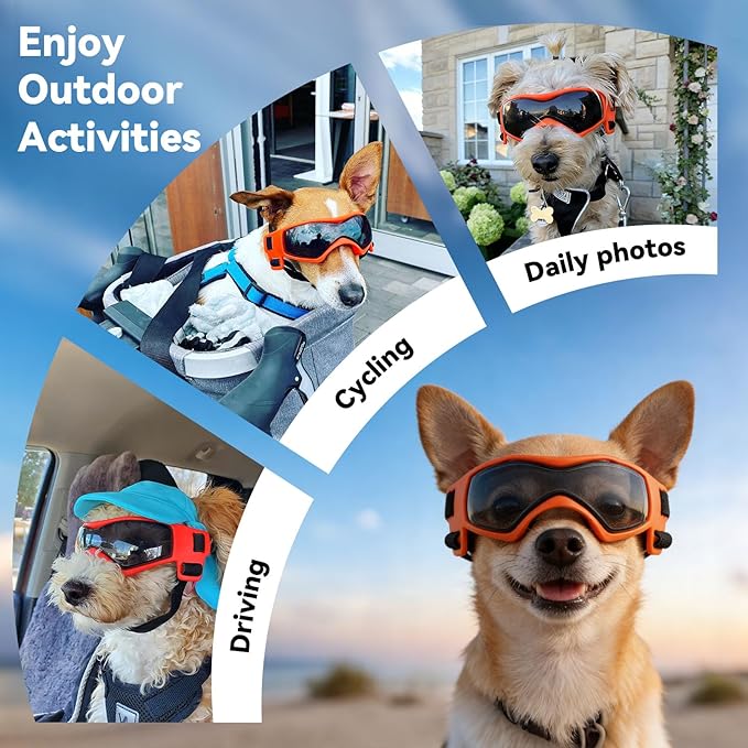 Dog Goggles Dog Sunglasses for Small Breed UV Protection Windproof with Adjustable Head Straps Chin Straps for Ride Car/Hiking Travel/On Beach-Orange