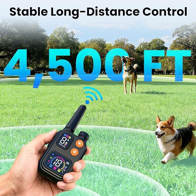 2 in 1 Dog Bark and Shock Collar - 4500FT Bark Collar with Remote, Voiceprint Recognition, Beep/Vibration/Shock Modes, 8 Sensitivity Levels, IP67 Waterproof, Portable Training Collar for 5-120lbs Dogs