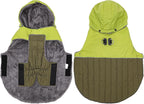 Detachable Hooded Dog Coat with Harness for Small Dogs,Super Warm Fleece Puppy Jacket for Cold Winter Doggie Coats,Green S
