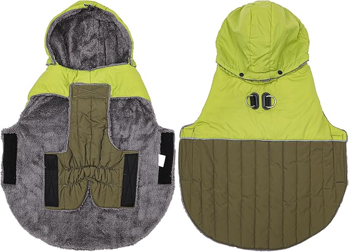 Detachable Hooded Dog Coat with Harness for Medium Dogs,Super Warm Fleece Puppy Jacket for Cold Winter Doggie Coats,Green XL