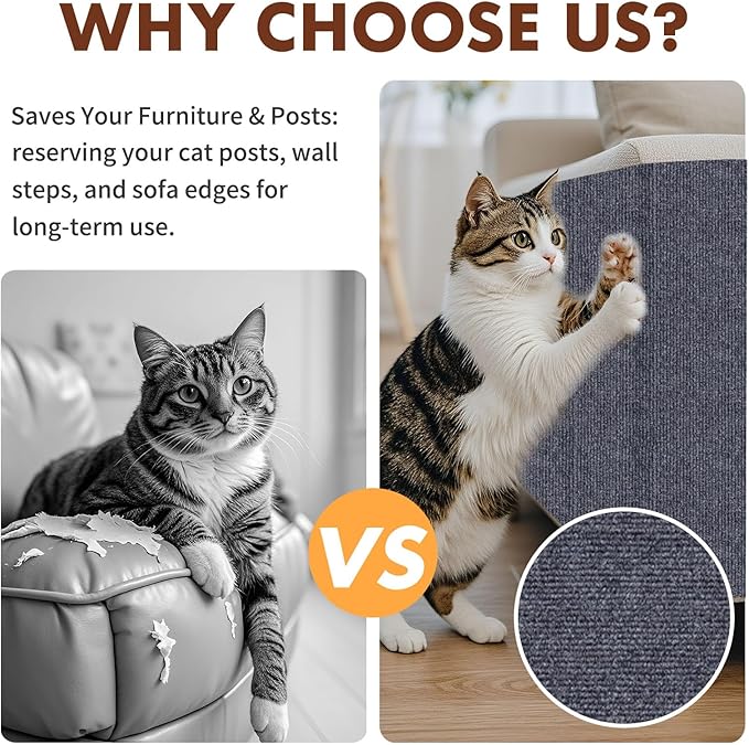 PowerKing Cat Scratch Furniture Protector, 78.7"x15.8" Self-Adhesive Cat Scratch Mat for Couch & Sofa, Trimmable DIY Cat Scratcher Pads for Indoor Cats (Dark Grey)