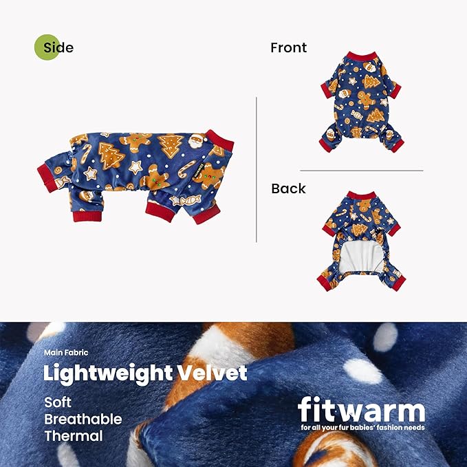 Fitwarm Gingerbread Man Dog Pajamas, Christmas Clothes for Small Dogs Boy Girl, Funny Holiday Pet Outfit, Red, Blue, Brown, Large
