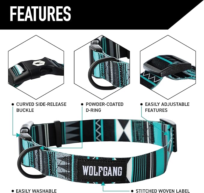 Wolfgang Heavy Duty, Adjustable Dog Collar with Quick Release Nylon Buckle for Walking & Training, WesternSky Print, Medium