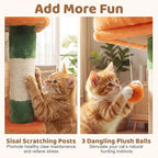 DORTALA Cat Tree for Indoor Cats, 66" Tall Cat Tower with 2 Condos, Sisal Scratching Posts, Plush Perch, Hammock, Dangling Balls, Multi-Level Pet Climbing Furniture Activity Center (Green+Orange)