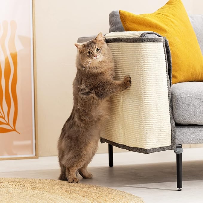 Navaris Cat Scratch Mat Sofa Protector - Linen and Sisal Furniture Protector Scratching Pad for Cats - Scratch Carpet of Couch, Sofa, Chair