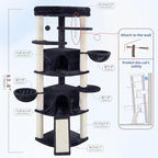 Corner Cat Tree for Indoor Cats, Cat Tower with All Sisal Scratching Posts, Multi-Level Cat Condo wth 2 Large Cat Caves, Big Top Perch, 2 Hanging Baskets, Sisal Ramp, Drak Gray GCT035G