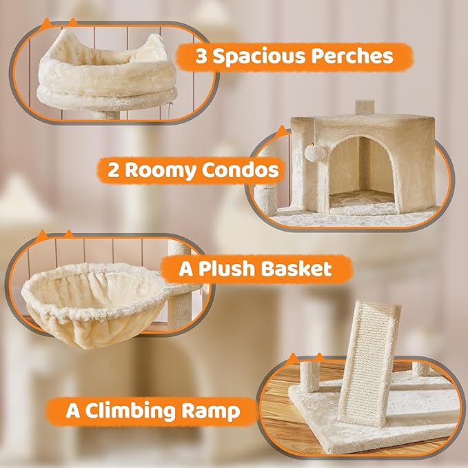 Topeakmart Cat Tree Cat Tower, Multi-Level Cat Condo Activity Center with Platforms Scratching Posts for Kittens Cats