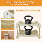 Two-Tier Sisal Cat Scratcher Bed - Large Scratching Board with Lounger Cat Scratch Pad, Sturdy Wooden Scratching Post for Indoor Kittens&Adult Cats, Easy Assemble Elevated Cats Bed Furniture