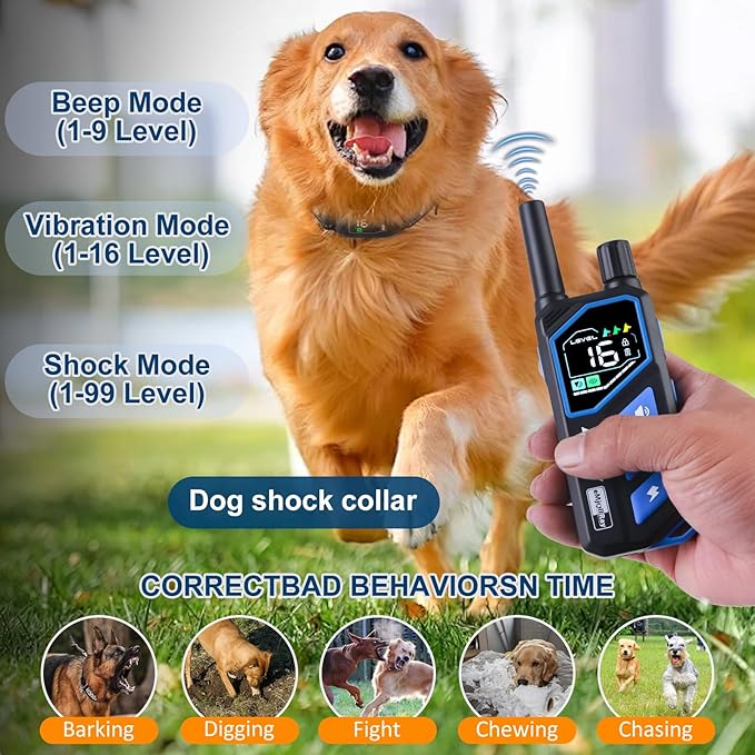 Remote Dog Training Collar Rechargeable IPX7 Waterproof with Beep Vibration & LED Flash Modes 3300ft Range for Small Medium Large Dogs