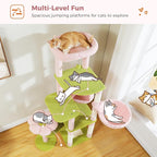 Flower Cat Tree for Large Cats, 59" Tall Cat Tower with Soft Flower Perch, Multi-Level Tower with Spacious Condo, Large Hammock and Scratching Posts, Sturdy Play House for Indoor Cats, Pink