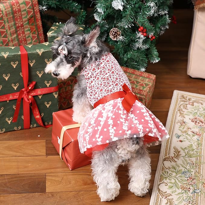CuteBone Dog Christmas Dress Girl Puppy Birthday Skirt Tutu Cat Wedding Outfit Pet Party Clothes for Small Dogs Costume DD09L