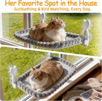 Cat Window Perch - Cordless Foldable Double-Sided Cat Hammock with Metal Frame, Machine Washable Bed for Large Cats & Kittens to Sunbathe Safely-Gray