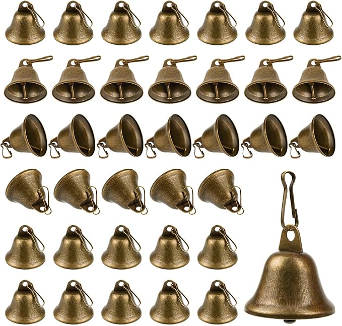 Craft Bells 36 Pcs Small Brass Bells for Crafts, Vintage Bronze Hanging Jingle Bells with Spring Hooks for Wind Chimes, Dog Training Doorbell, Mission Project, Wedding, Christmas & Home Decor