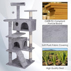 ZENY 54 inches Cat Tree with Sisal-Covered Scratching Posts and 2 Plush Rooms Cat Furniture for Kittens (Light Gray)