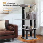 Large Cat Tree for Indoor Cats Large Adult, 57.8" Heavy Duty Cat Tower with 4 Reinforced Scratching Posts (φ3.7in) and Plush Larger Hammock for Maine Coon & Big Cats, Supports 30lbs, Black