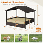 Yaheetech Wicker Dog House Outdoor Indoor with Canopy, Elevated Dog Shelter Dog Bed with Cushion for Small/Medium Dogs, Shade for Deck, Patio, Yard, Pool Brown House, Khaki Cushion