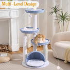 HITTITE Modern Cat Tree Tower with Scratching Post, 46 Inches Tall Cat Towers with Woven Cat Nests and Cave, Multi-Level Cat Tree With Removable Cushions and Massage Brush for Indoor Cats Large Adult.
