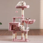 Heybly Cat Tree with Toy, Cat Tower Condo for Indoor Cats, Cat House with Padded Plush Perch, Cozy Hammock and Sisal Scratching Posts, Skin Pink HCT004SP