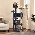 Yaheetech 62in Cat Tree Cat Tower for Indoor Kitty, Pet Furniture w/Double Condo, Scratching Posts, Multiple Platforms and Balls for Kittens, Dark Gray