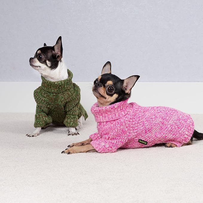 Fitwarm Knitted Turtleneck Dog Sweater, Cozy Dog Winter Clothes for Small Dogs Girl, Holiday Pet Outfit, Heather Pink, Small