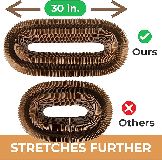 2X Magic Organ Cat Scratcher Board Toy with Bell Ball and Catnip - Longer, Stretchier Accordion Cardboard Scratching Pad with 4 Strong Magnets - Interactive Fun and Enrichment for Indoor Cats