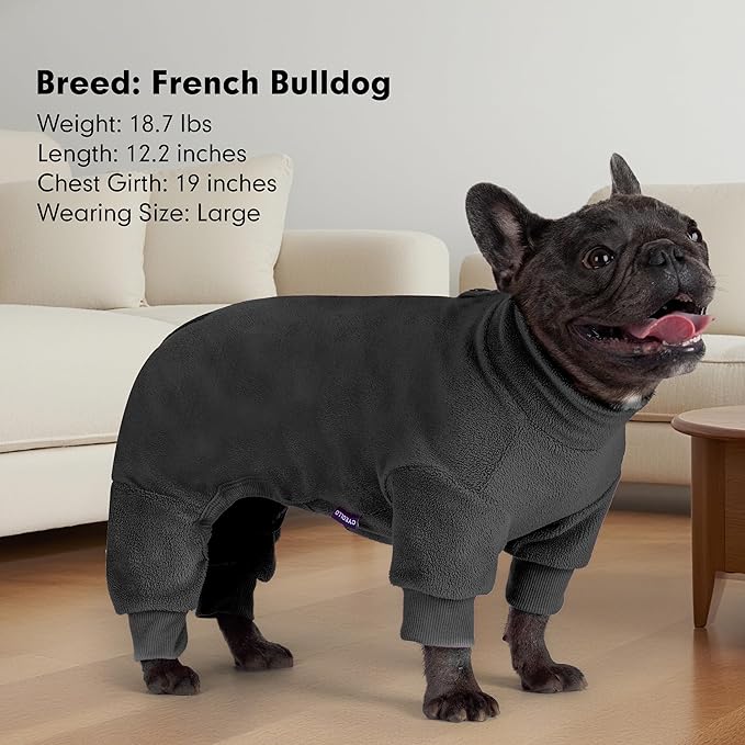 cyeollo XL Dog Pajamas, Fleece Dog Pjs Thermal Doggie Onesie Soft Stretchy Doggie Sweater Pet Jammies Clothes for Medium to Large Dogs Female & Male, Dark Grey XL
