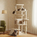 66 inches Cat Tree, Multi-Level Tall Modern Cat Tower for Indoor Large Cats Adult with Sisal Scratching Posts & Board, Padded Platforms, Hammock and Condo, Beige
