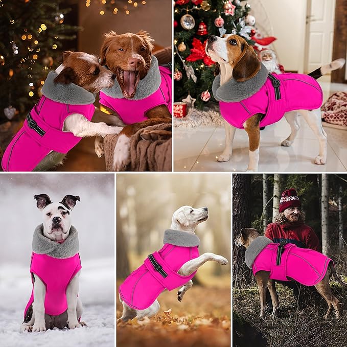 Dogcheer Dog Coat with Pocket, Waterproof Dog Jacket with Adjustable Buckle, Reflective Puppy Winter Coat Warm Turtleneck Fleece SnowJacket for Small Medium Large Dogs - Pink M