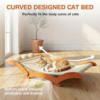 3-in-1 Extra-Large Cat Scratcher Bed with 3 Interactive Sisal Balls, Solid Wood Scratching Post Lounge with Toy, Sturdy Hammock for Large Cats to Sleep, Scratch & Play