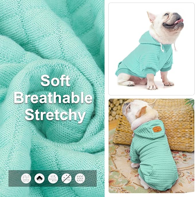 BEAUTYZOO Small Dog Hoodie Sweater with Pockets, Dog Clothes for Small Medium Dogs Boy Girl, Waffle-Like Laminated Cotton Pet Coats with Hat and Leash Hole, Mint Green XXS