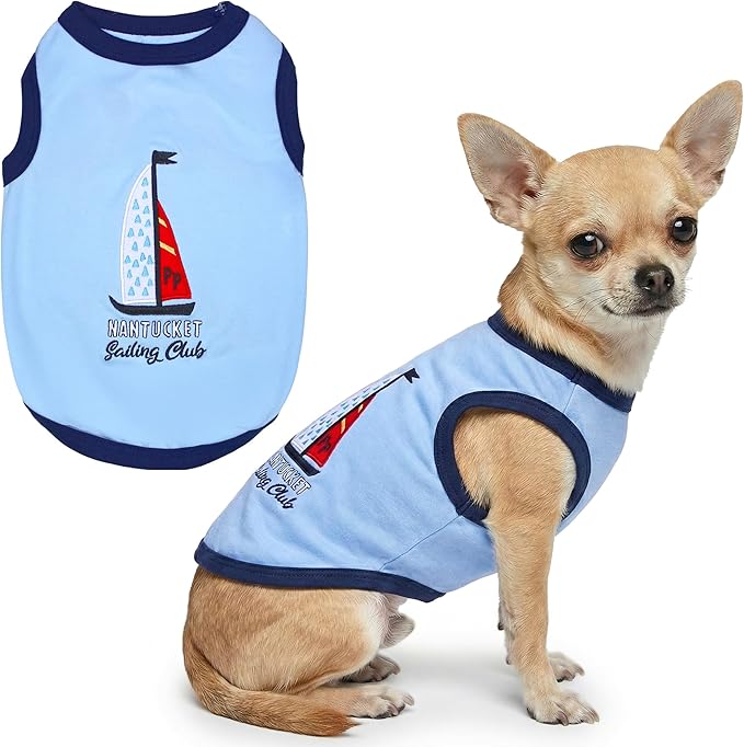 Parisian Pet Dog Shirt – 100% Cotton Shirts for Small Dogs – Nautical Sleeveless Puppy Vest – Lightweight and Breathable Pet Apparel – Pullover Summer Dog Clothes - Stretchy Funny T Shirts for Dogs